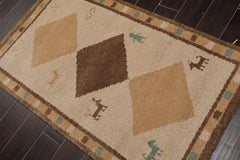 3x5 Beige, Brown, Caramel Color Hand Knotted Gabbeh 100% Wool Modern Oriental Rug