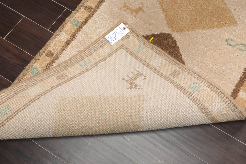 3x5 Beige, Brown, Caramel Color Hand Knotted Gabbeh 100% Wool Modern Oriental Rug