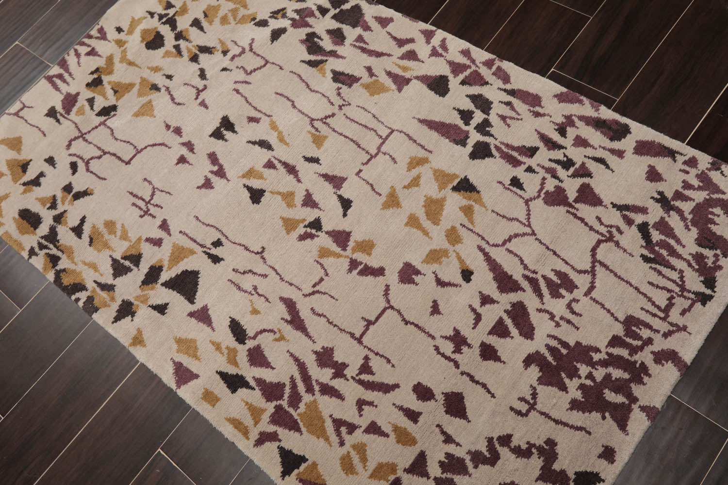 3x5 Beige, Charcoal, Aubergine Color Hand Knotted  100% Wool Modern Oriental Rug