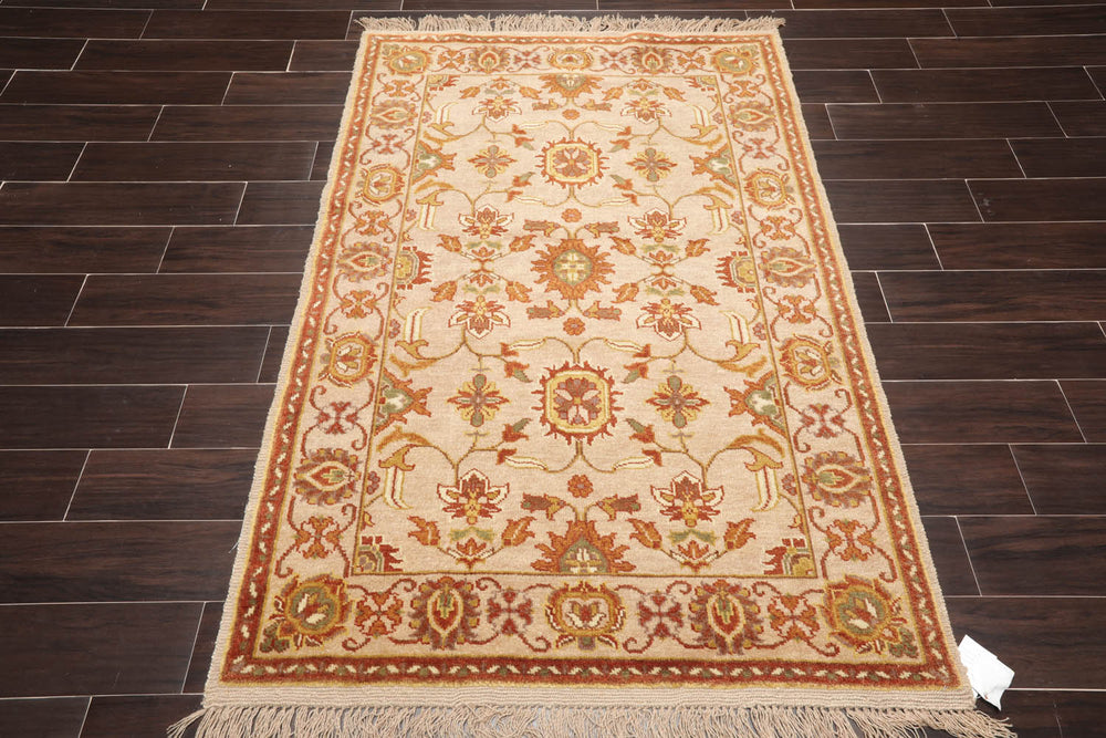 4x6 Beige, Brown, Mustard Color Hand Knotted Oushak 100% Wool Traditional Oriental Rug