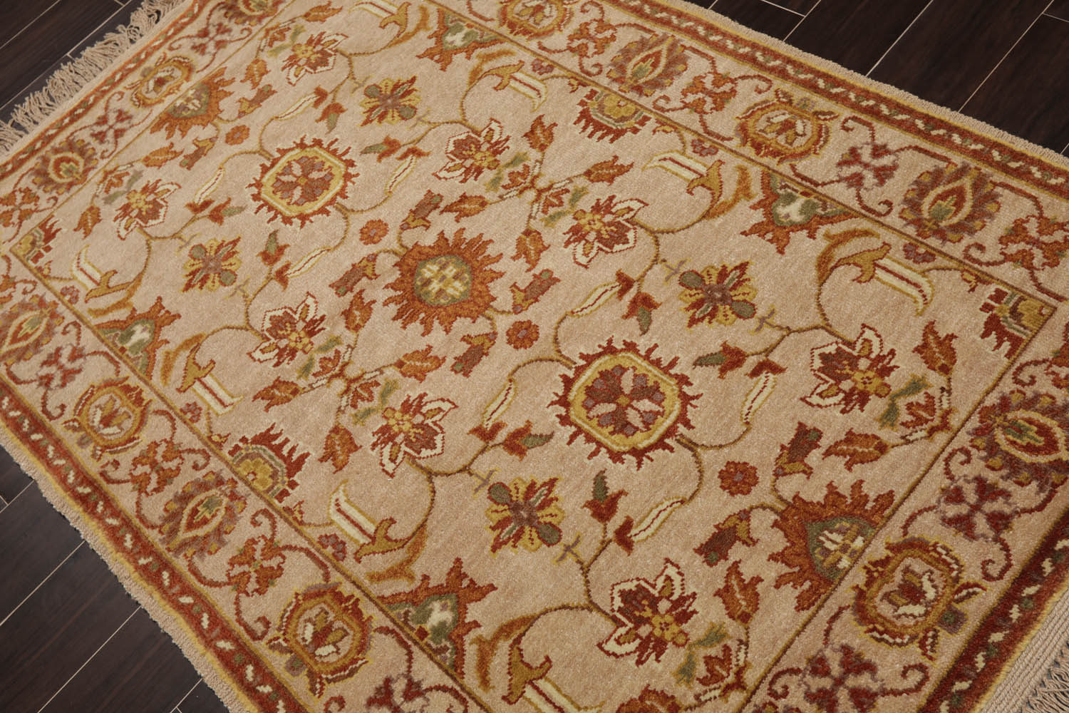 4x6 Beige, Brown, Mustard Color Hand Knotted Oushak 100% Wool Traditional Oriental Rug