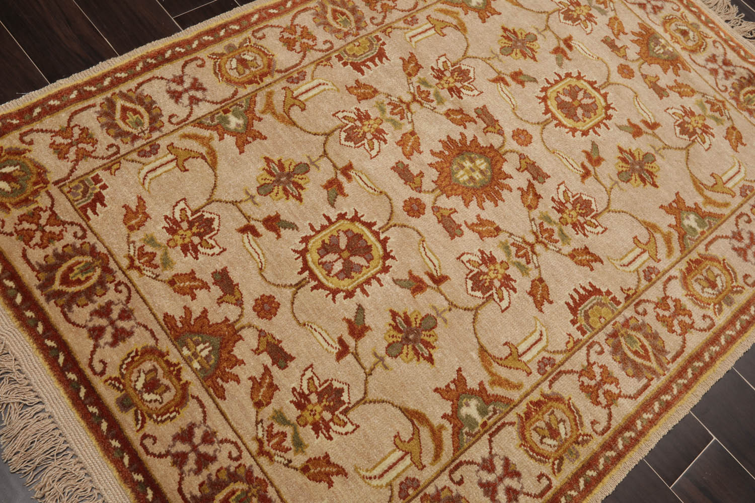 4x6 Beige, Brown, Mustard Color Hand Knotted Oushak 100% Wool Traditional Oriental Rug