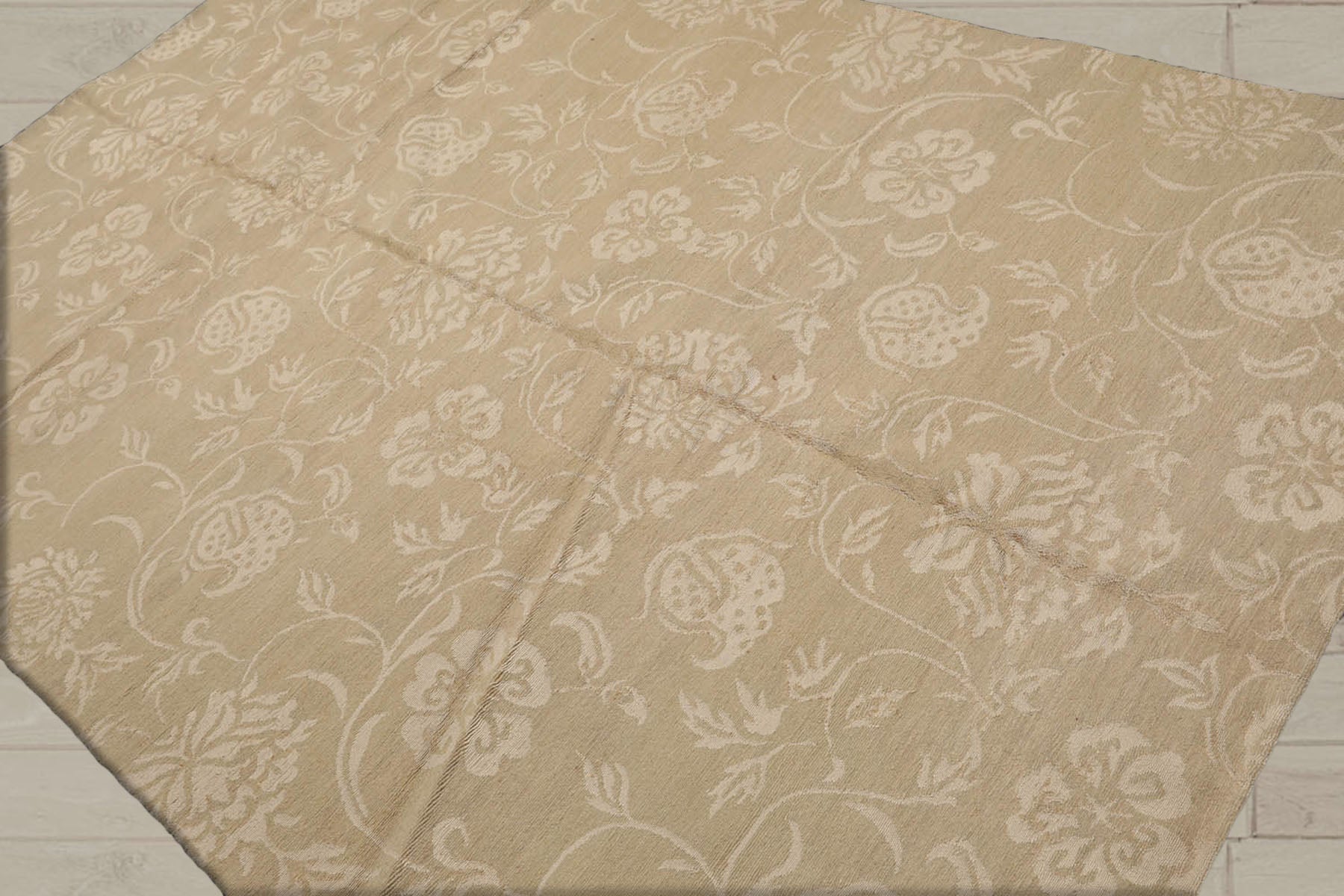 6x9 Beige Tone On Tone, , Color Hand Knotted  Wool & Silk Transitional Oriental Rug