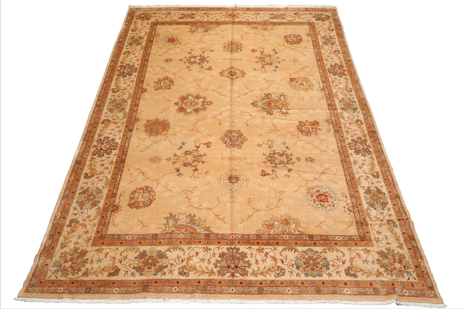 9x13 Beige, Brown, Burnt Orange Color Hand Knotted Oushak 100% Wool Traditional Oriental Rug