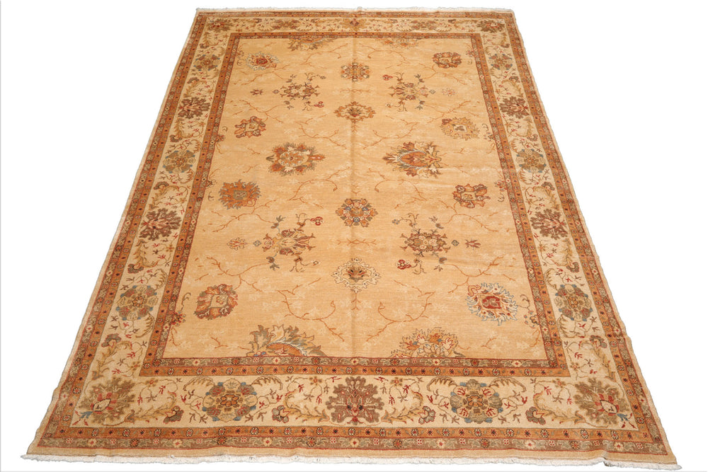 9x13 Beige, Brown, Burnt Orange Color Hand Knotted Oushak 100% Wool Traditional Oriental Rug