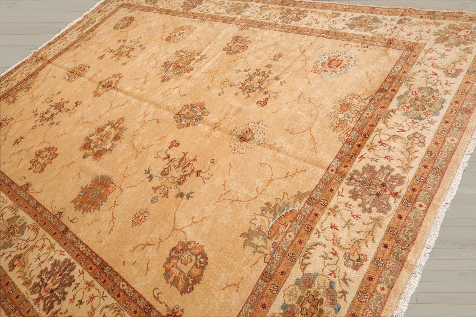 9x13 Beige, Brown, Burnt Orange Color Hand Knotted Oushak 100% Wool Traditional Oriental Rug