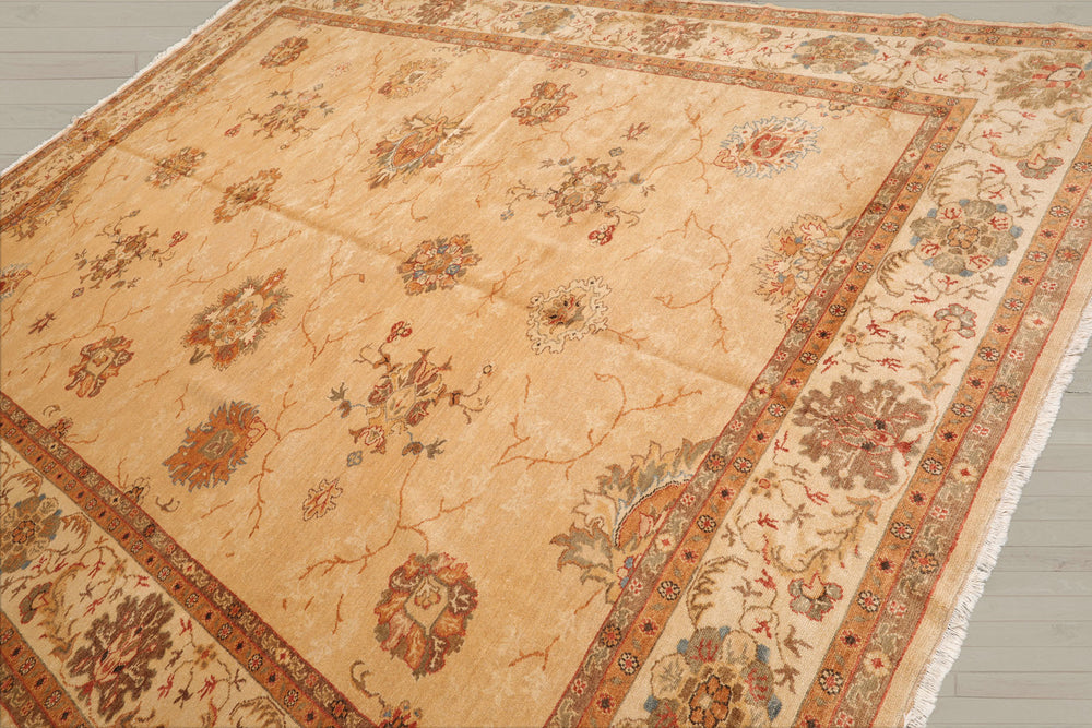 9x13 Beige, Brown, Burnt Orange Color Hand Knotted Oushak 100% Wool Traditional Oriental Rug