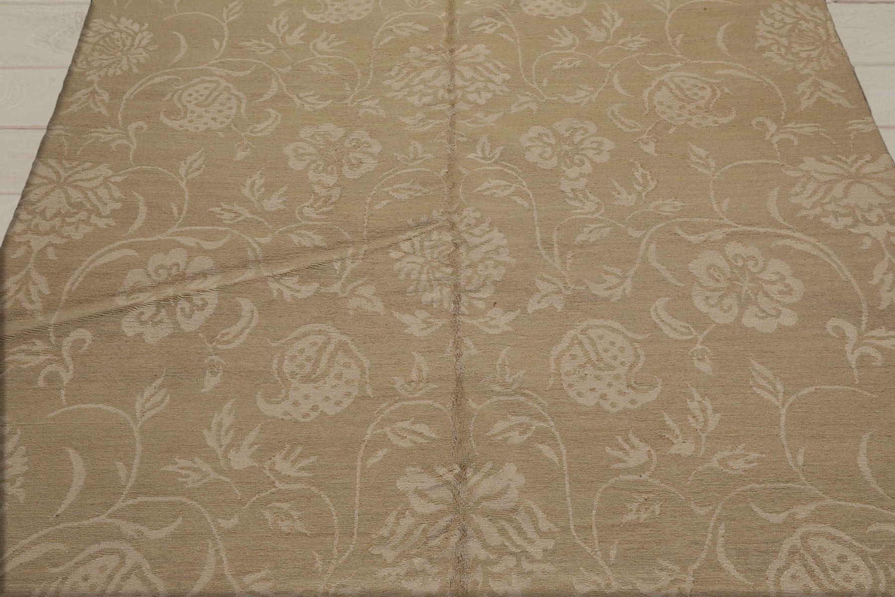 6x9 Beige Tone On Tone, , Color Hand Knotted  Wool & Silk Transitional Oriental Rug