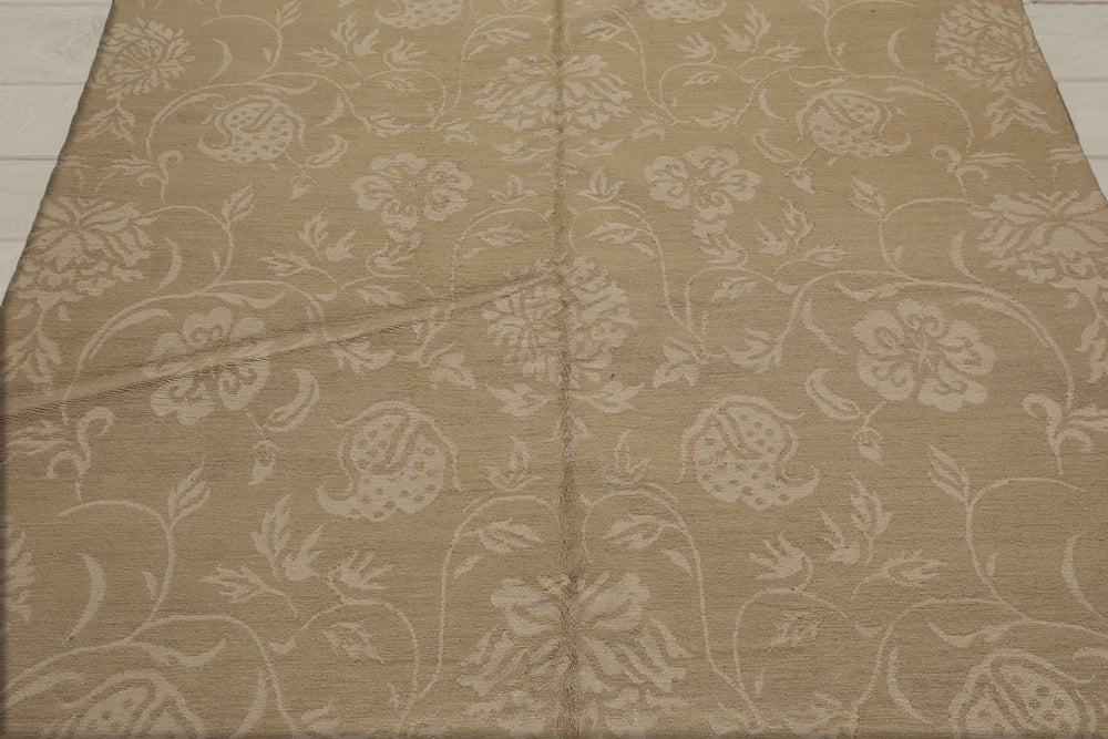 6x9 Beige Tone On Tone, , Color Hand Knotted  Wool & Silk Transitional Oriental Rug