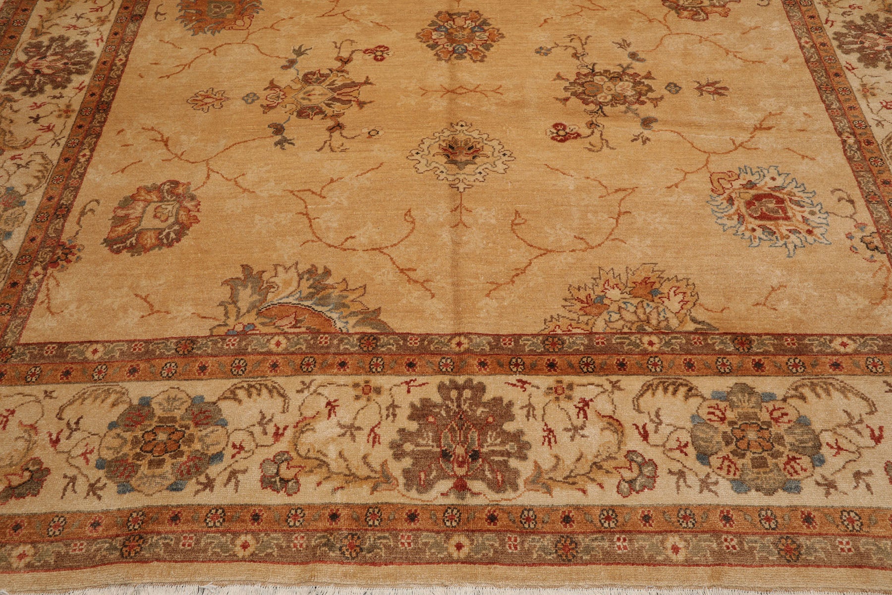 9x13 Beige, Brown, Burnt Orange Color Hand Knotted Oushak 100% Wool Traditional Oriental Rug
