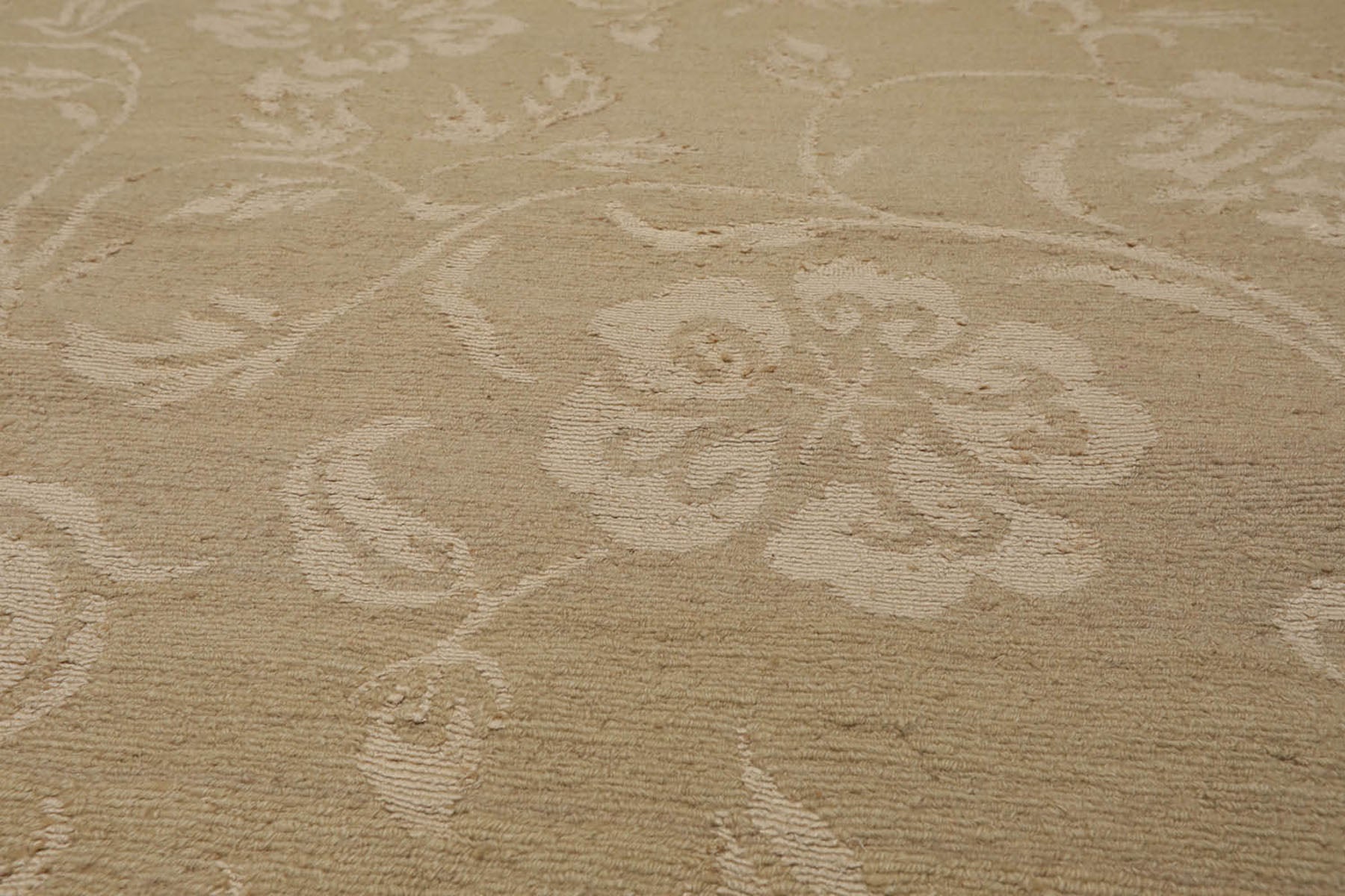 6x9 Beige Tone On Tone, , Color Hand Knotted  Wool & Silk Transitional Oriental Rug