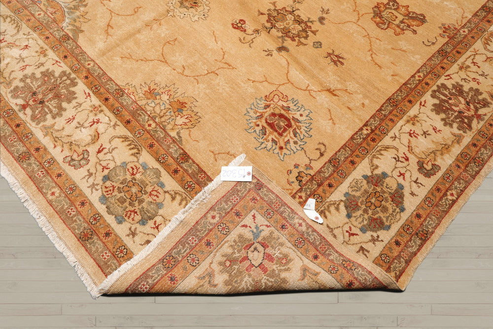 9x13 Beige, Brown, Burnt Orange Color Hand Knotted Oushak 100% Wool Traditional Oriental Rug