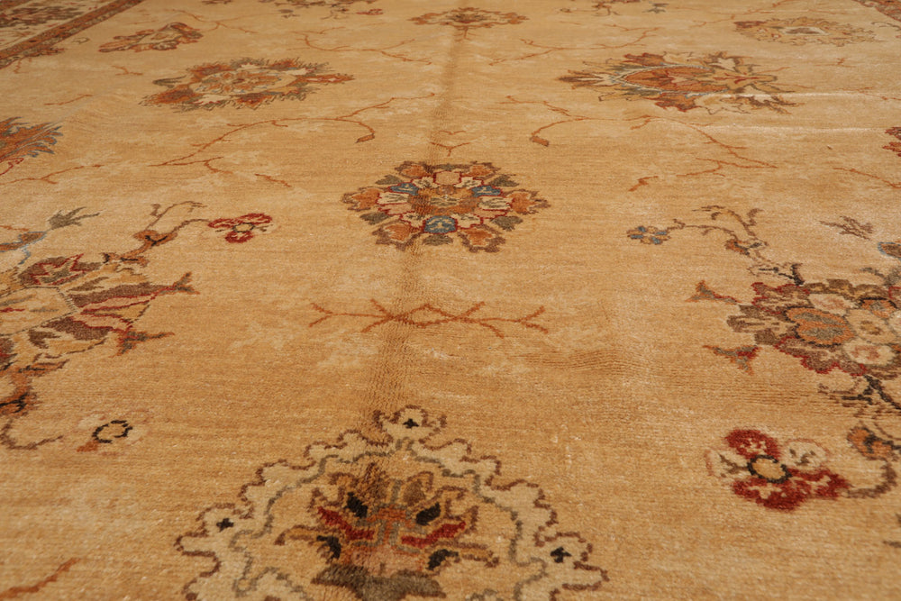 9x13 Beige, Brown, Burnt Orange Color Hand Knotted Oushak 100% Wool Traditional Oriental Rug
