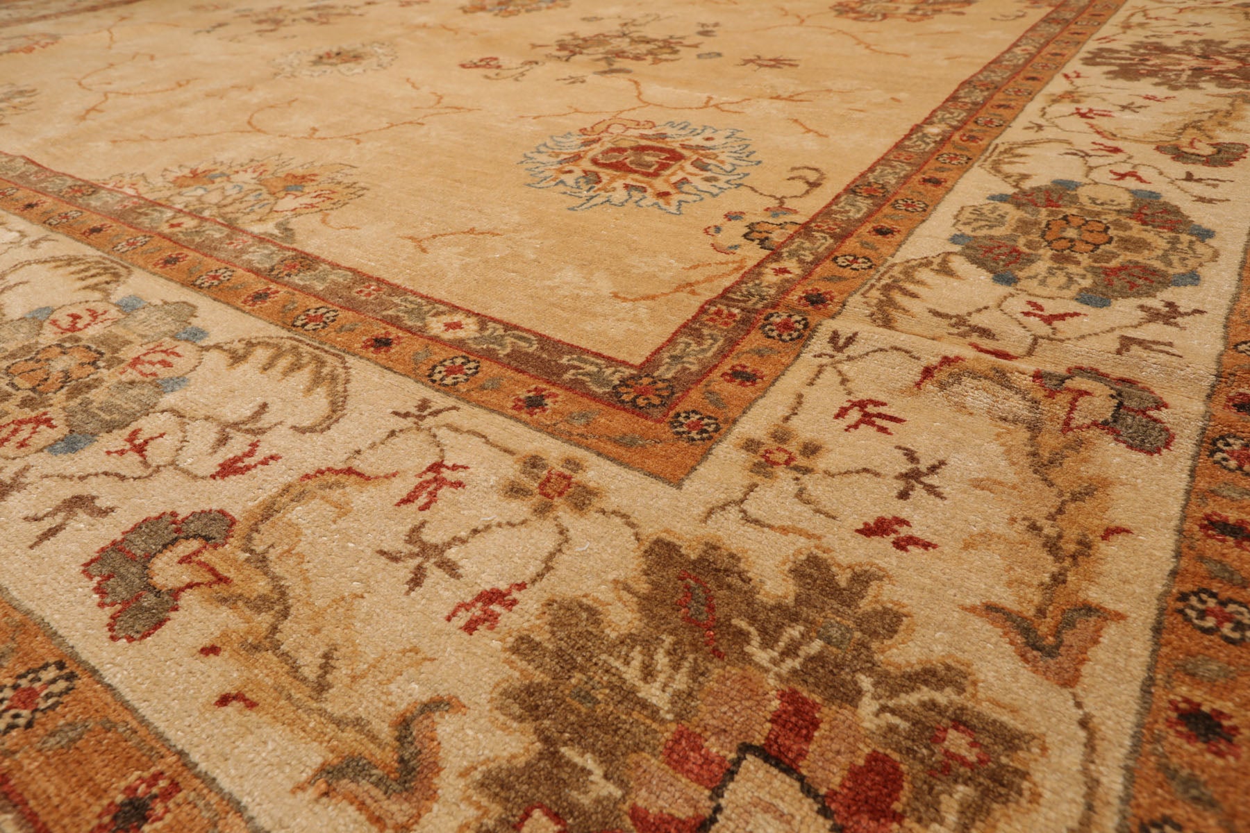 9x13 Beige, Brown, Burnt Orange Color Hand Knotted Oushak 100% Wool Traditional Oriental Rug