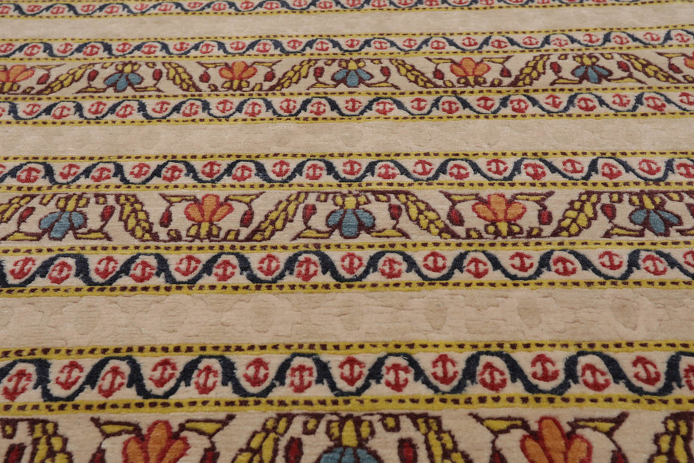 4x6 Beige, Blue, Mustard Color Hand Knotted  100% Wool Transitional Oriental Rug