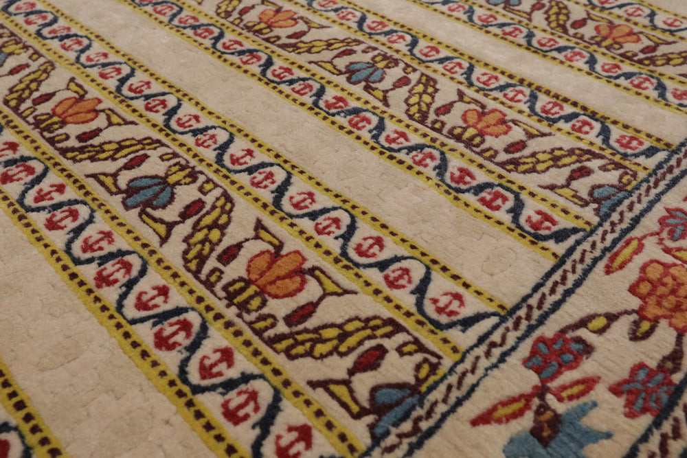 4x6 Beige, Blue, Mustard Color Hand Knotted  100% Wool Transitional Oriental Rug