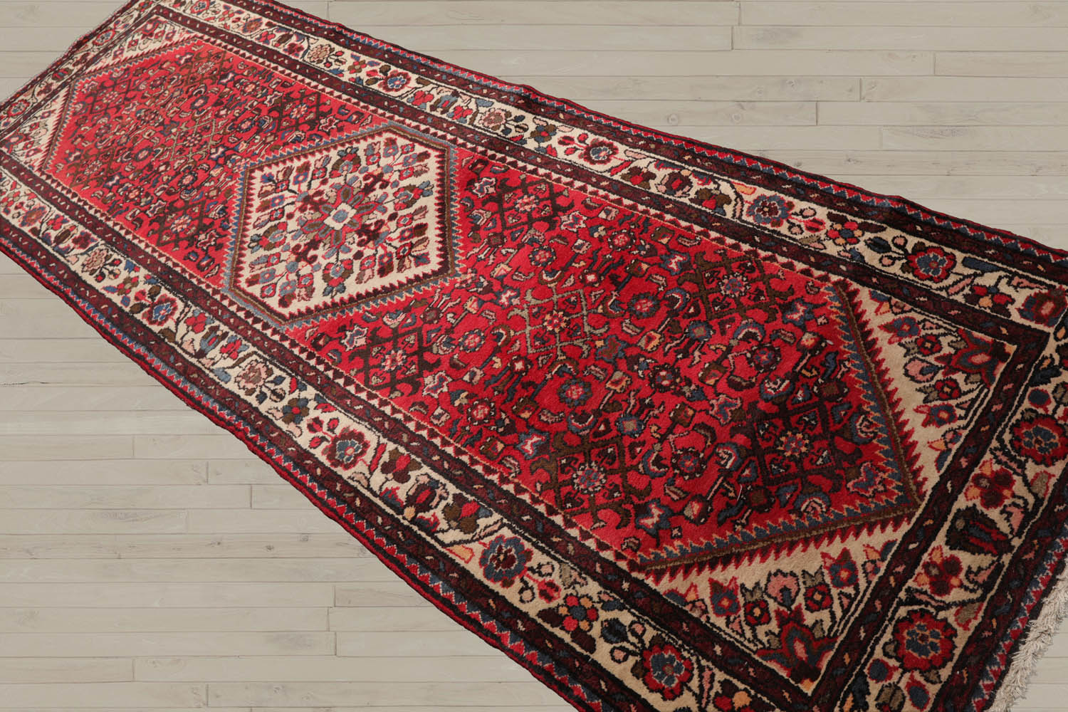 Runner Red, Beige, Brown Color Hand Knotted Heriz 100% Wool Traditional Oriental Rug