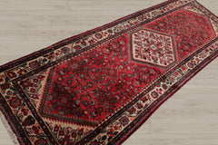 Runner Red, Beige, Brown Color Hand Knotted Heriz 100% Wool Traditional Oriental Rug