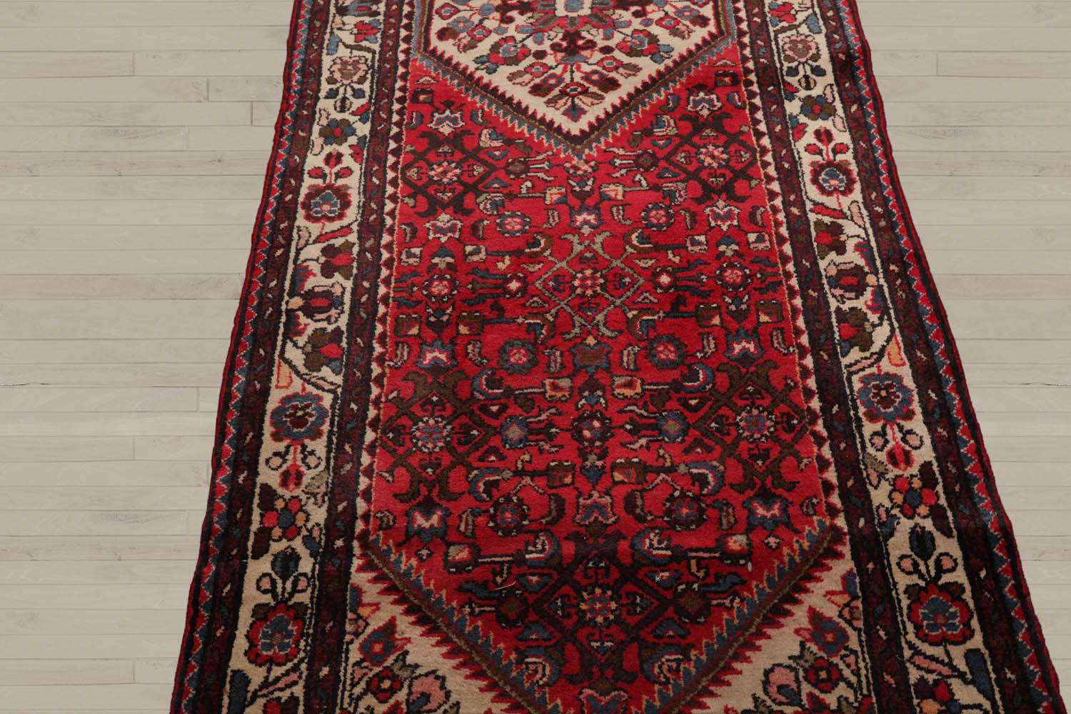Runner Red, Beige, Brown Color Hand Knotted Heriz 100% Wool Traditional Oriental Rug