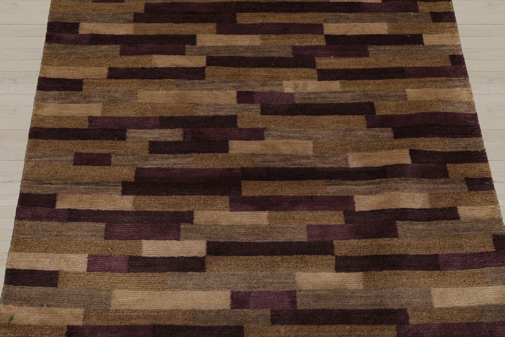 3x5 Aubergine, Brown, Beige Color Hand Knotted Tibetan 100% Wool Modern & Contemporary Oriental Rug