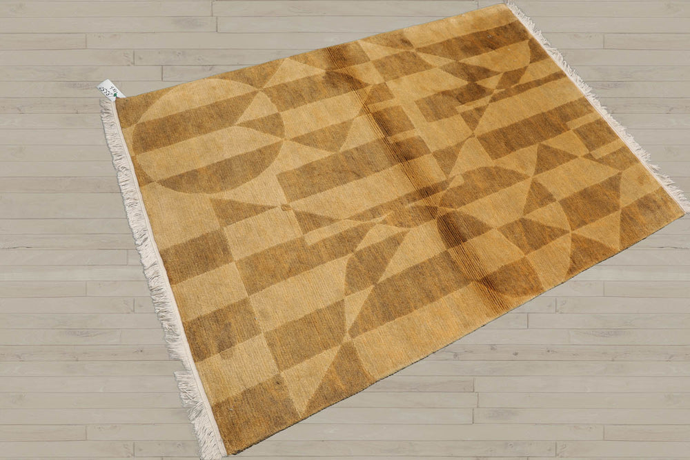 4x6 Gold, Brown, Color Hand Knotted Tibetan 100% Wool Modern & Contemporary Oriental Rug