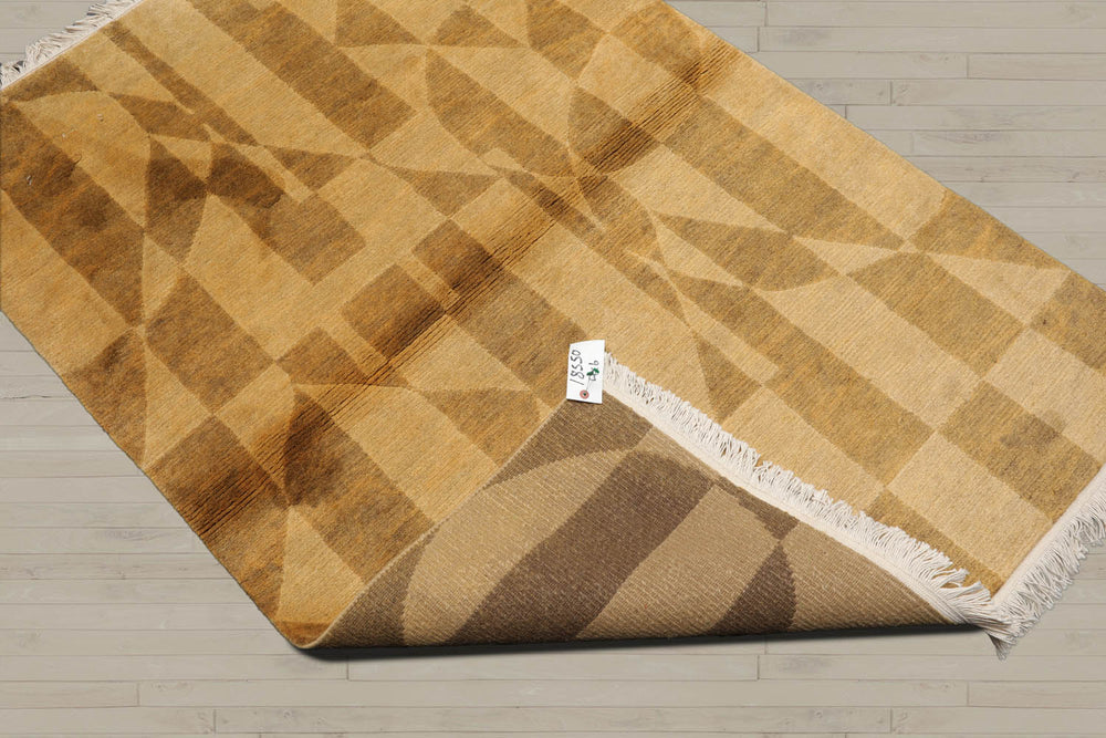 4x6 Gold, Brown, Color Hand Knotted Tibetan 100% Wool Modern & Contemporary Oriental Rug
