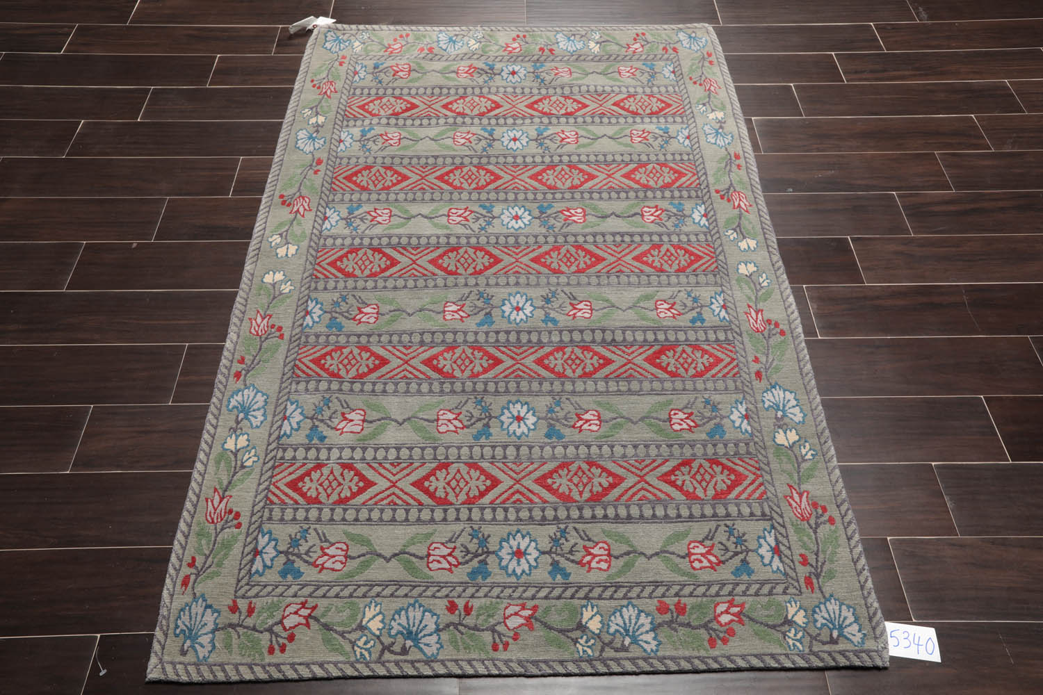 4x6 Celadon, Gray, Burnt Orange Color Hand Knotted  100% Wool Transitional Oriental Rug