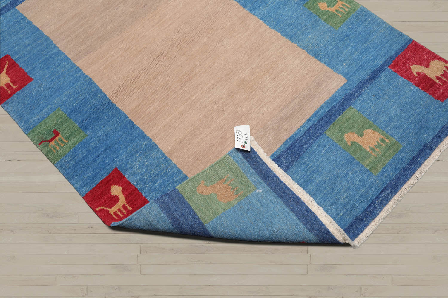 4x6 Beige, Blue, Coral Color Hand Knotted Gabbeh 100% Wool Modern & Contemporary Oriental Rug