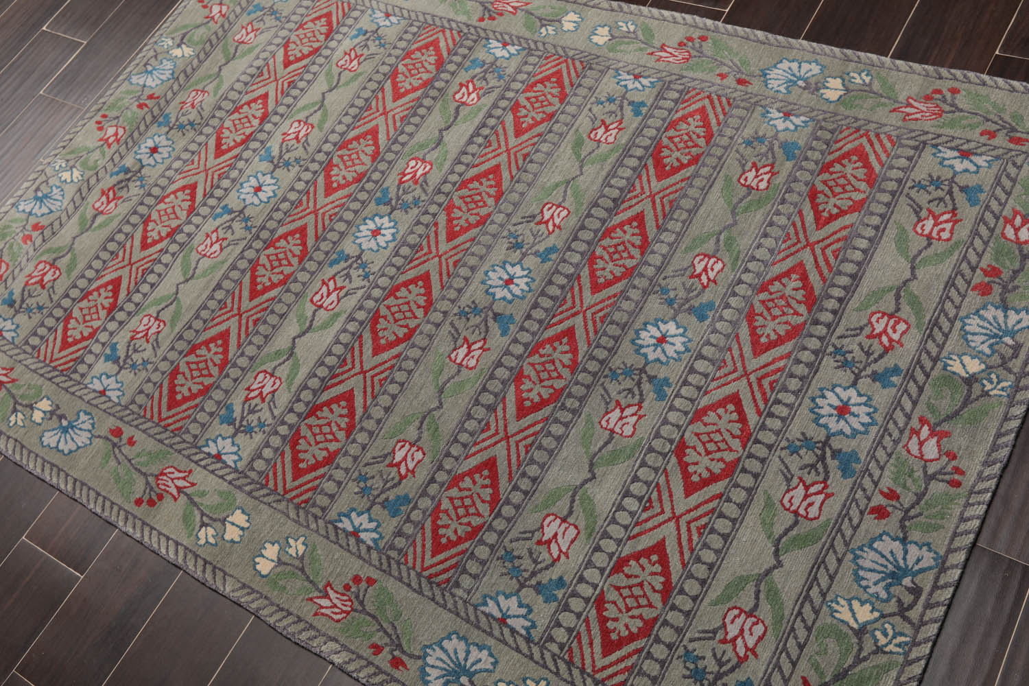 4x6 Celadon, Gray, Burnt Orange Color Hand Knotted  100% Wool Transitional Oriental Rug