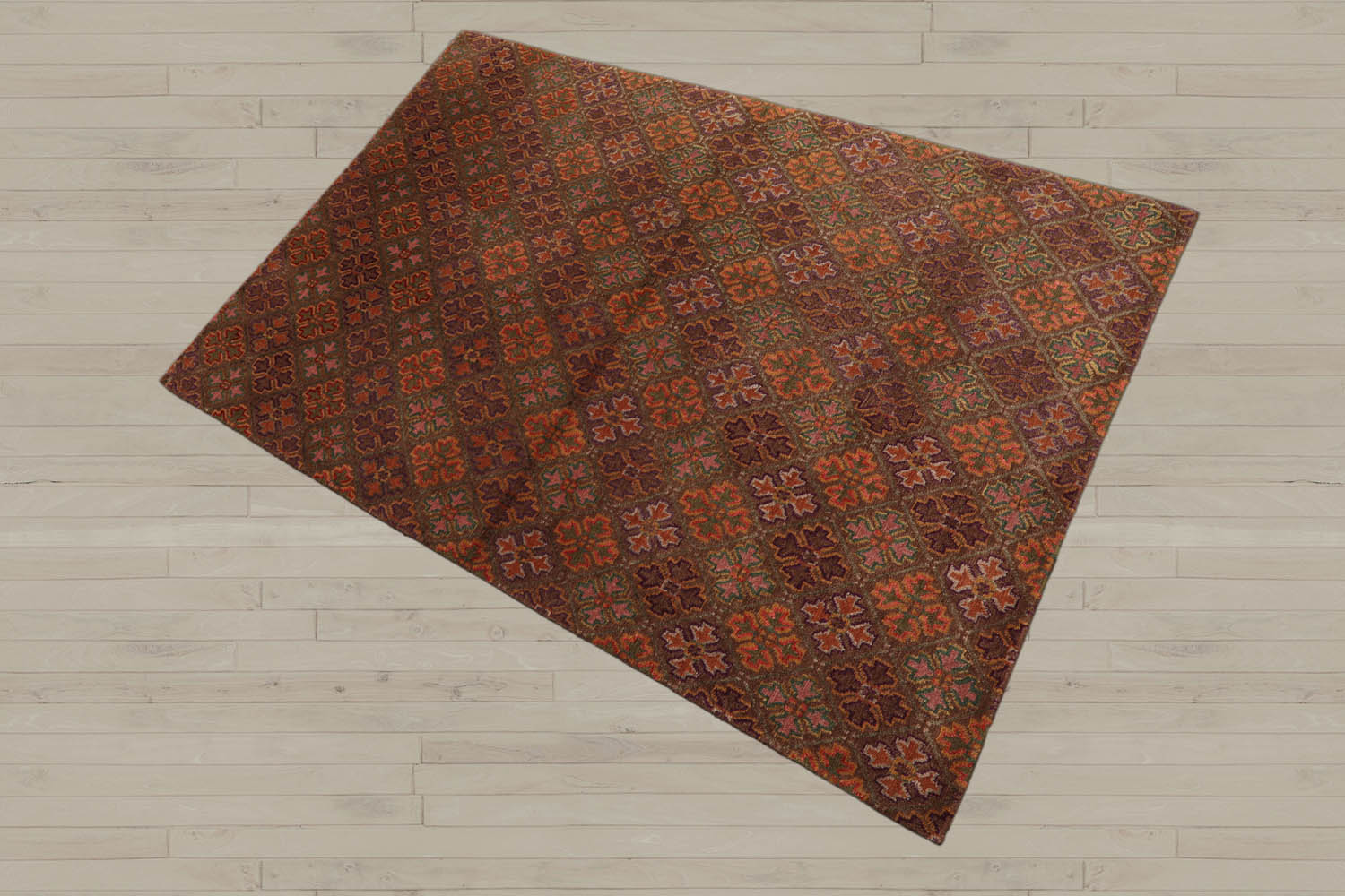 4x6 Brown, Aubergine, Gold Color Hand Knotted Tibetan 100% Wool Transitional Oriental Rug