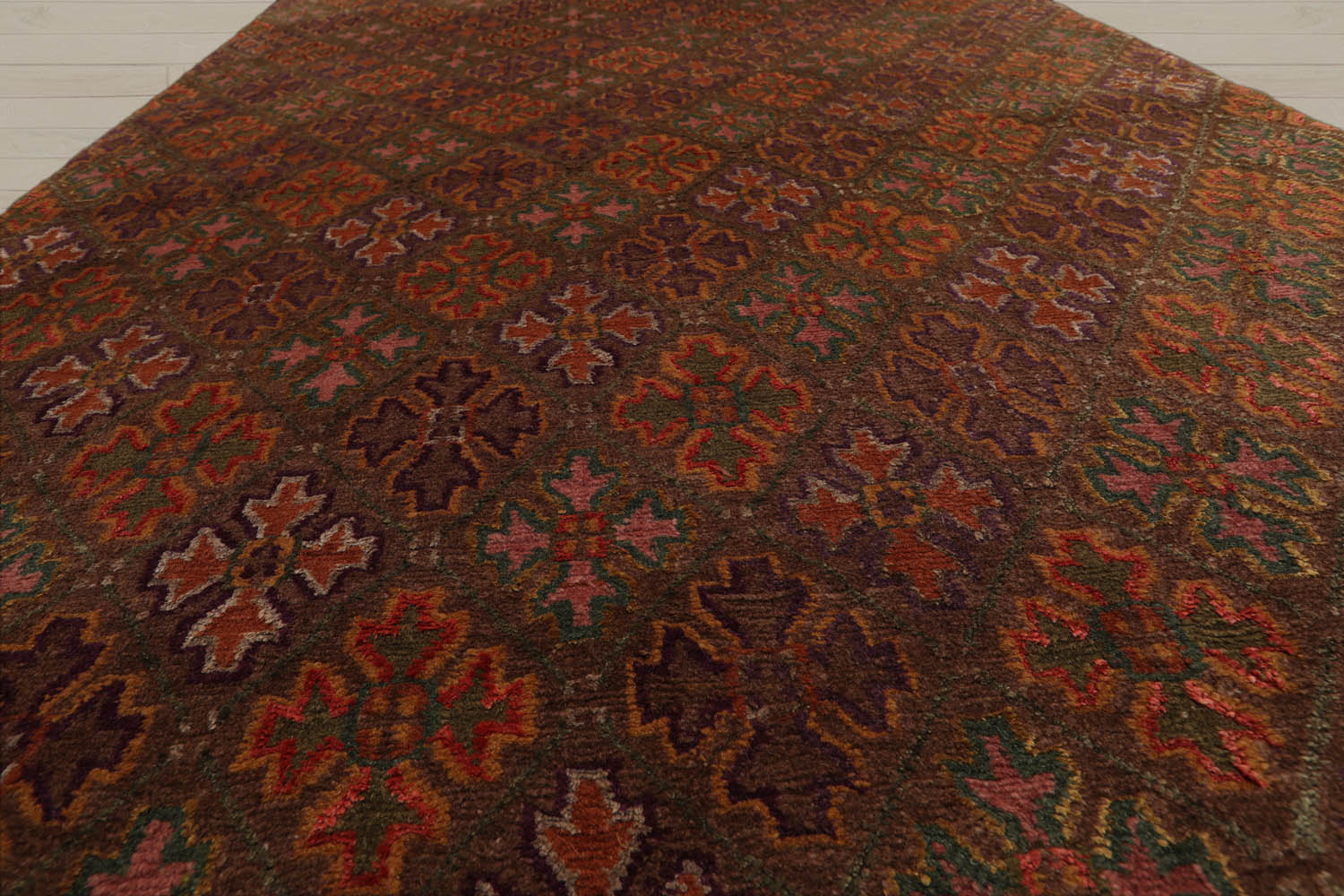 4x6 Brown, Aubergine, Gold Color Hand Knotted Tibetan 100% Wool Transitional Oriental Rug