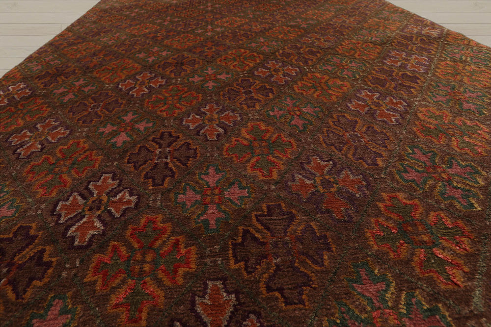 4x6 Brown, Aubergine, Gold Color Hand Knotted Tibetan 100% Wool Transitional Oriental Rug