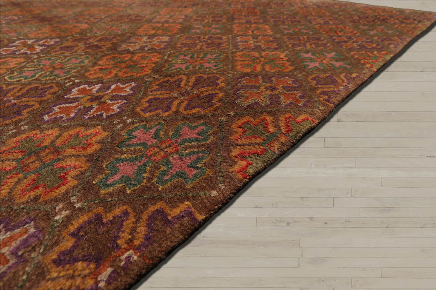 4x6 Brown, Aubergine, Gold Color Hand Knotted Tibetan 100% Wool Transitional Oriental Rug