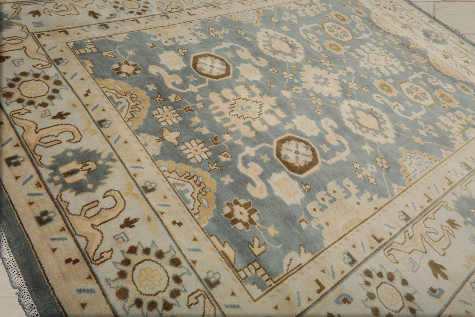 9x12 Celadon, Beige, Gray Color Hand Knotted  100% Wool Traditional Oriental Rug