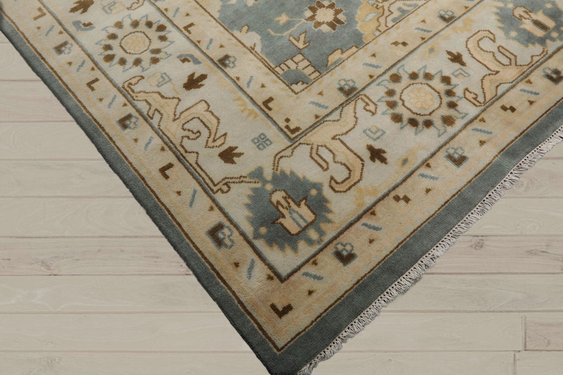 9x12 Celadon, Beige, Gray Color Hand Knotted  100% Wool Traditional Oriental Rug