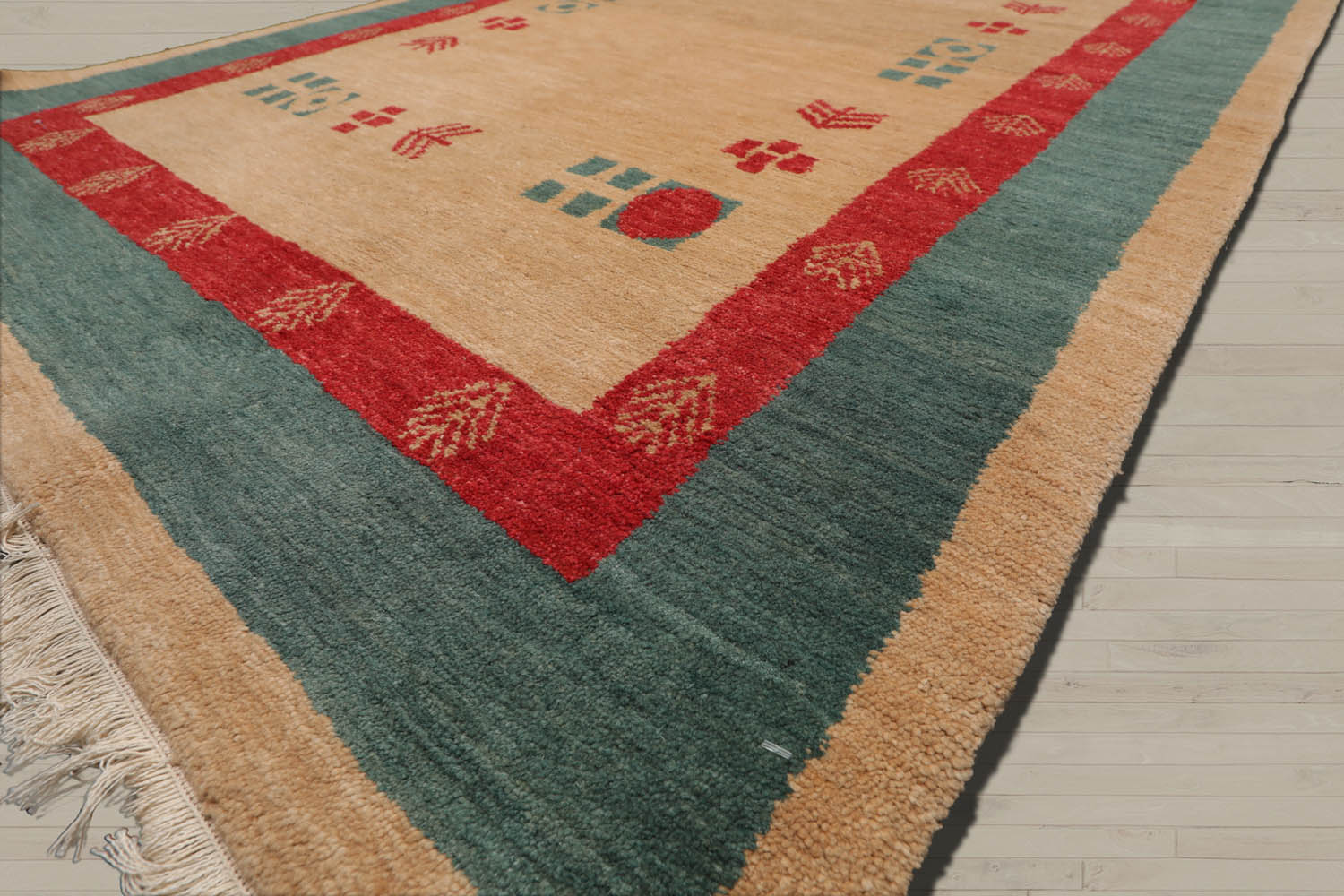 4x6 Beige, Tan, Teal Color Hand Knotted Gabbeh 100% Wool Modern & Contemporary Oriental Rug