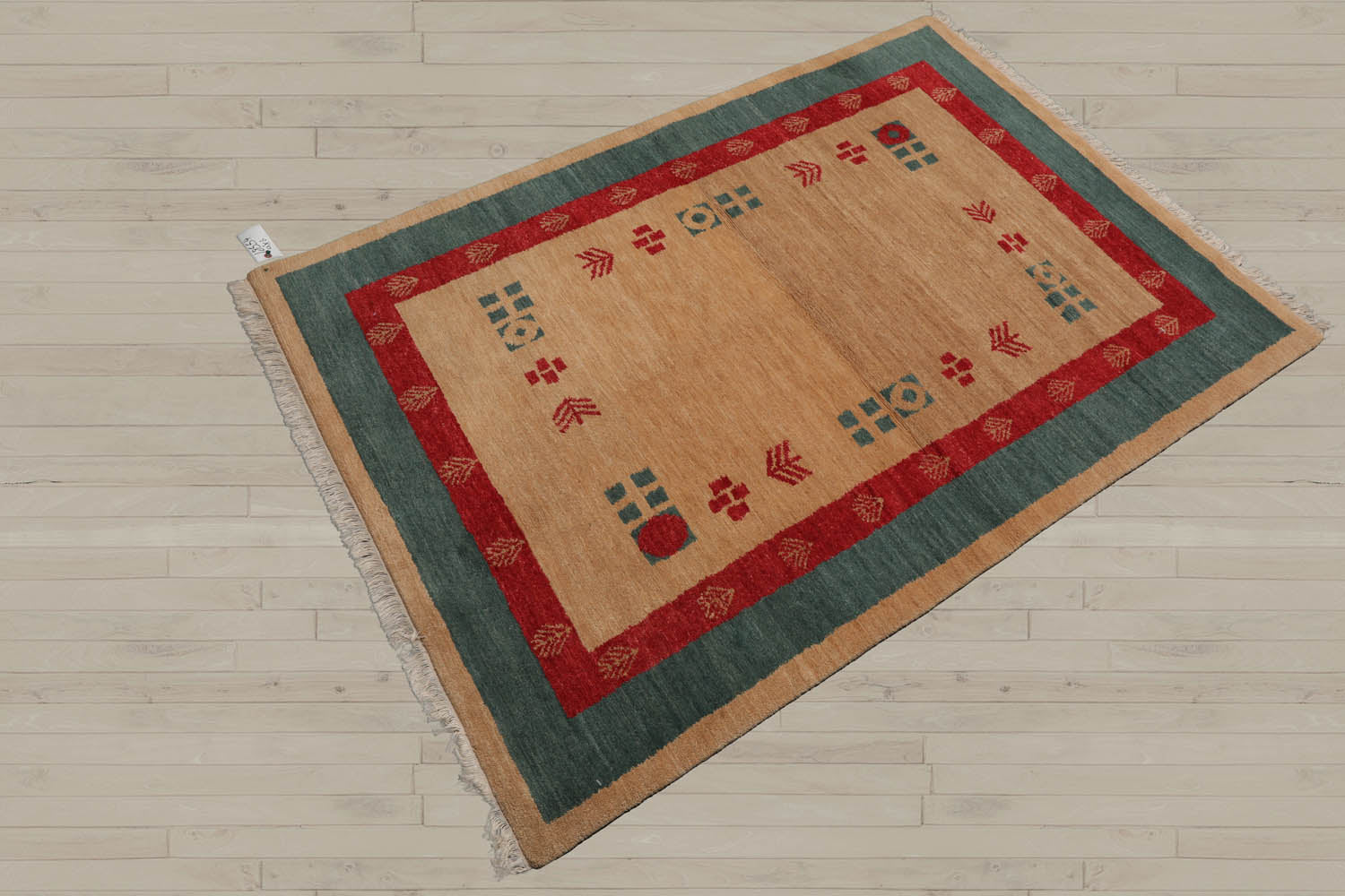 4x6 Beige, Tan, Teal Color Hand Knotted Gabbeh 100% Wool Modern & Contemporary Oriental Rug
