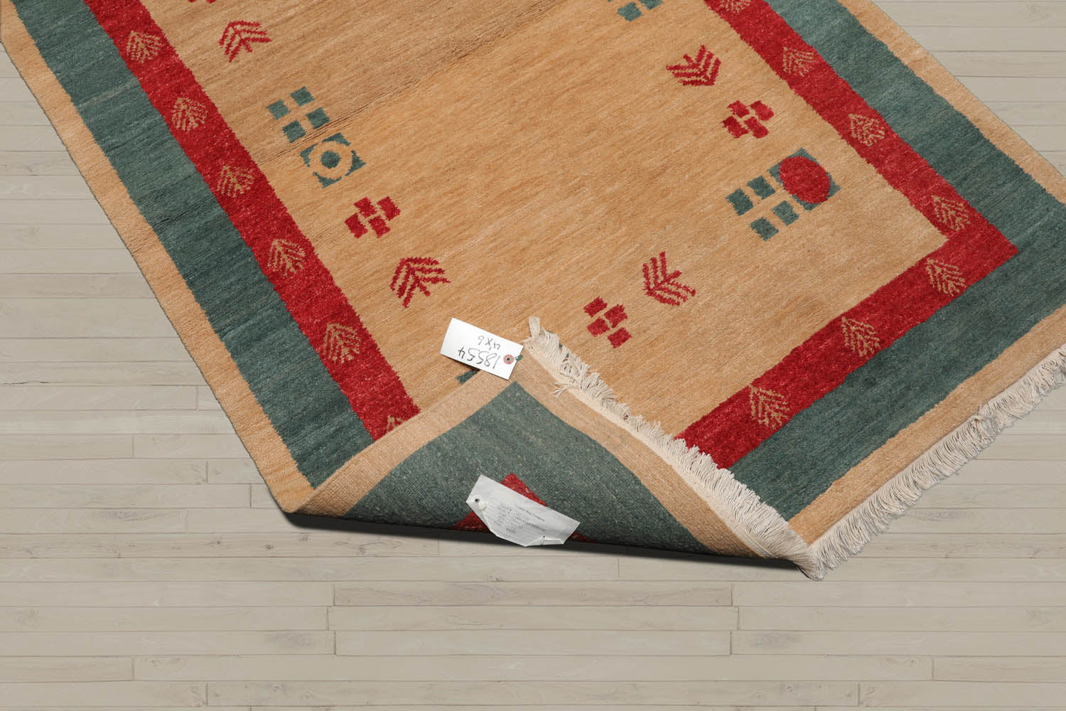 4x6 Beige, Tan, Teal Color Hand Knotted Gabbeh 100% Wool Modern & Contemporary Oriental Rug