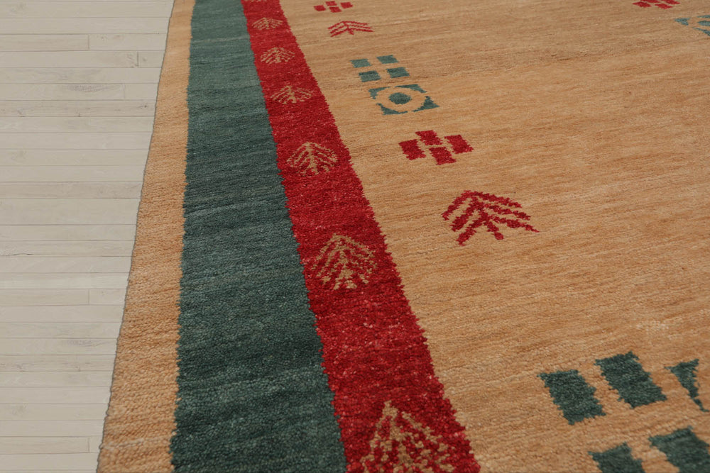 4x6 Beige, Tan, Teal Color Hand Knotted Gabbeh 100% Wool Modern & Contemporary Oriental Rug