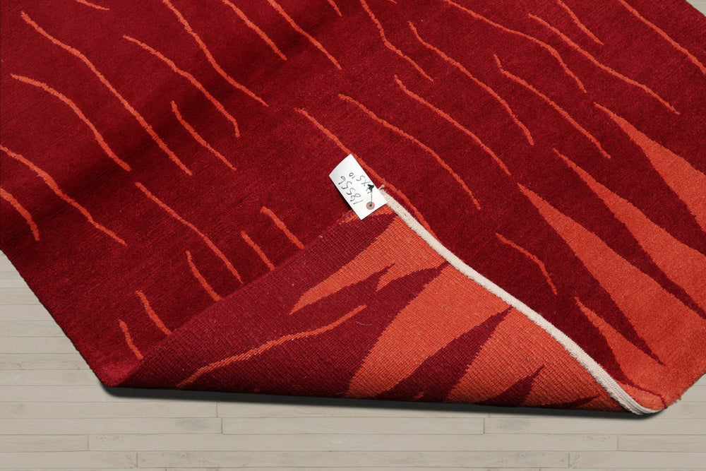 4x6 Red, Peach, Color Hand Knotted Tibetan 100% Wool Modern & Contemporary Oriental Rug