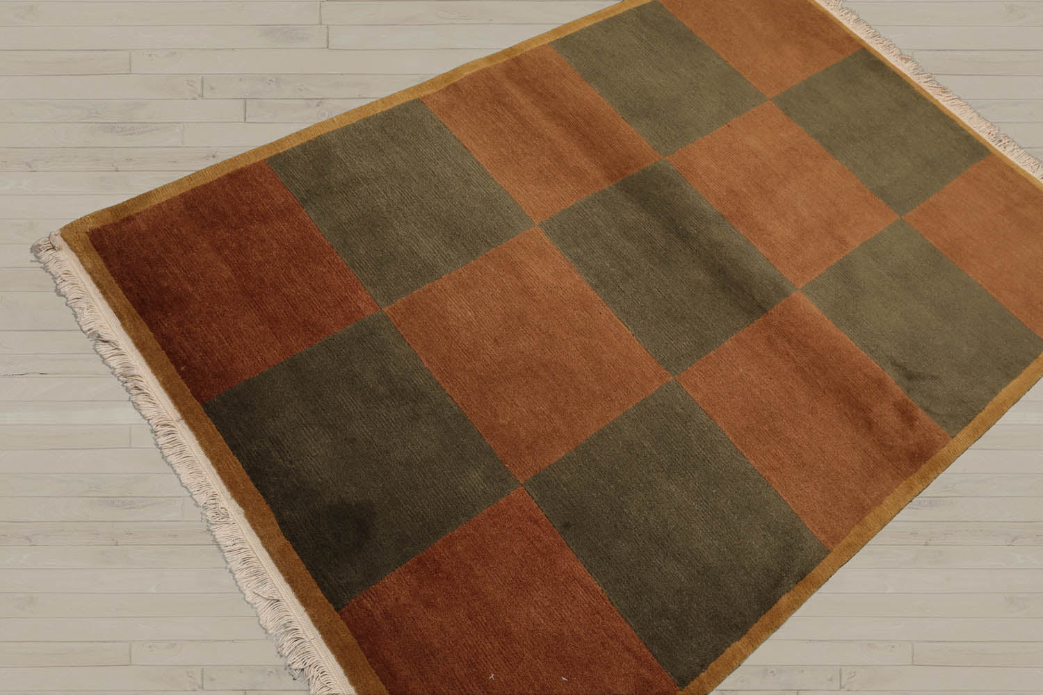 4x6 Brown, Green, Gold Color Hand Knotted Tibetan 100% Wool Modern & Contemporary Oriental Rug