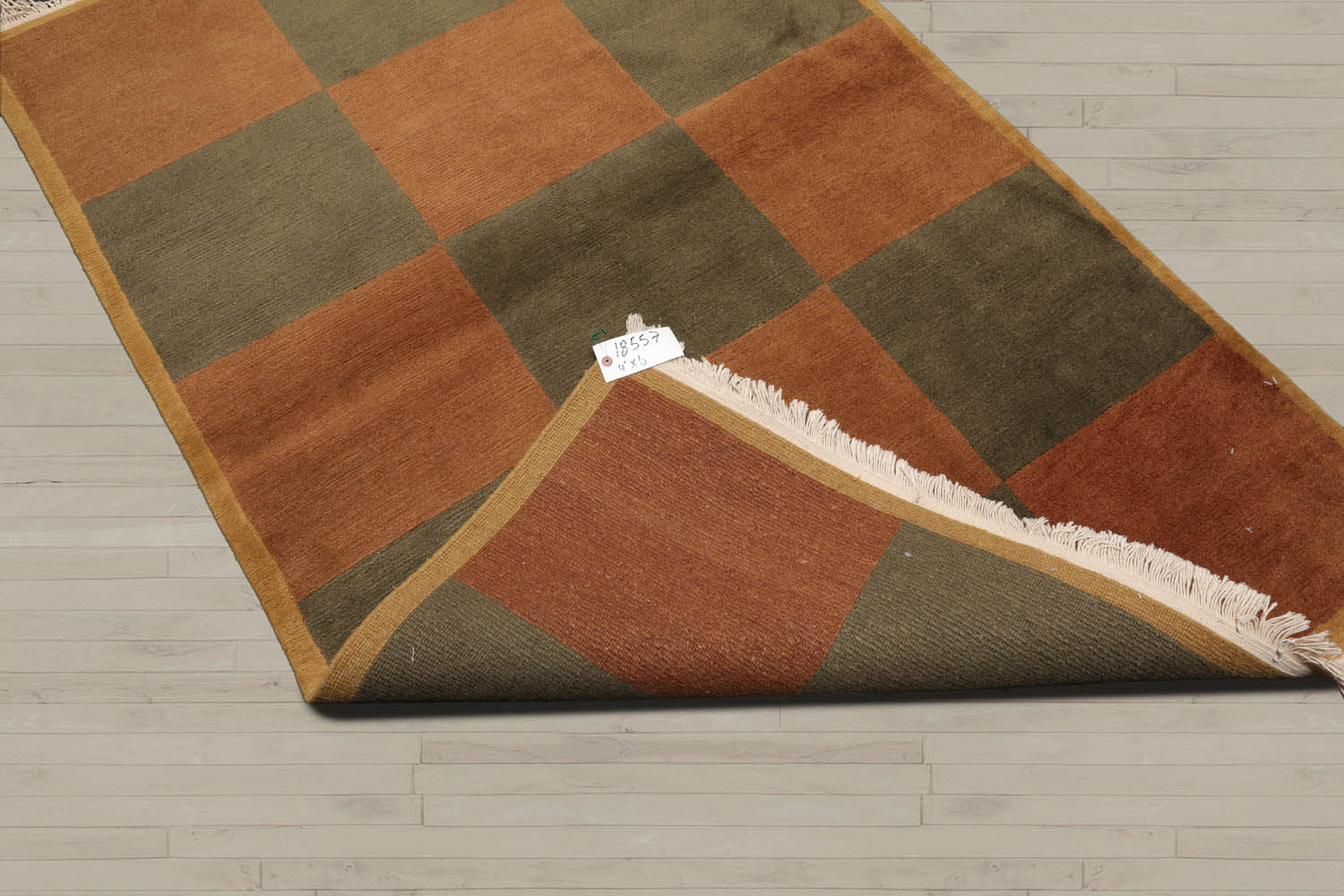 4x6 Brown, Green, Gold Color Hand Knotted Tibetan 100% Wool Modern & Contemporary Oriental Rug