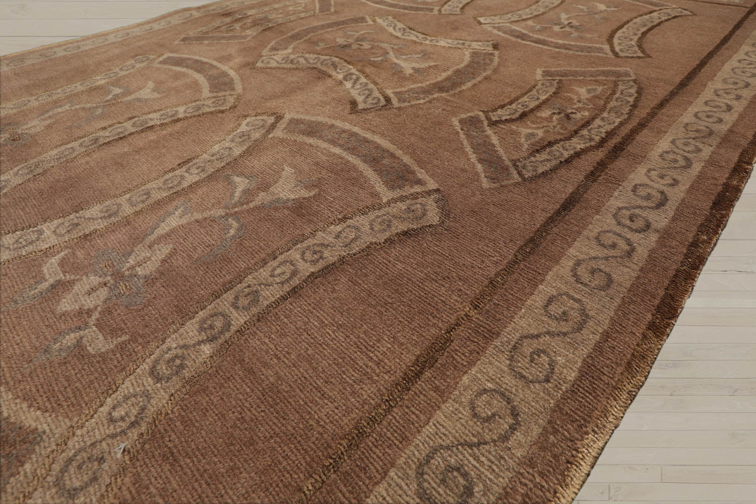4x6 Taupe, Brown, Beige Color Hand Knotted Tibetan 100% Wool Transitional Oriental Rug