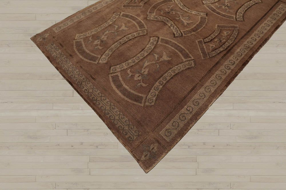 4x6 Taupe, Brown, Beige Color Hand Knotted Tibetan 100% Wool Transitional Oriental Rug