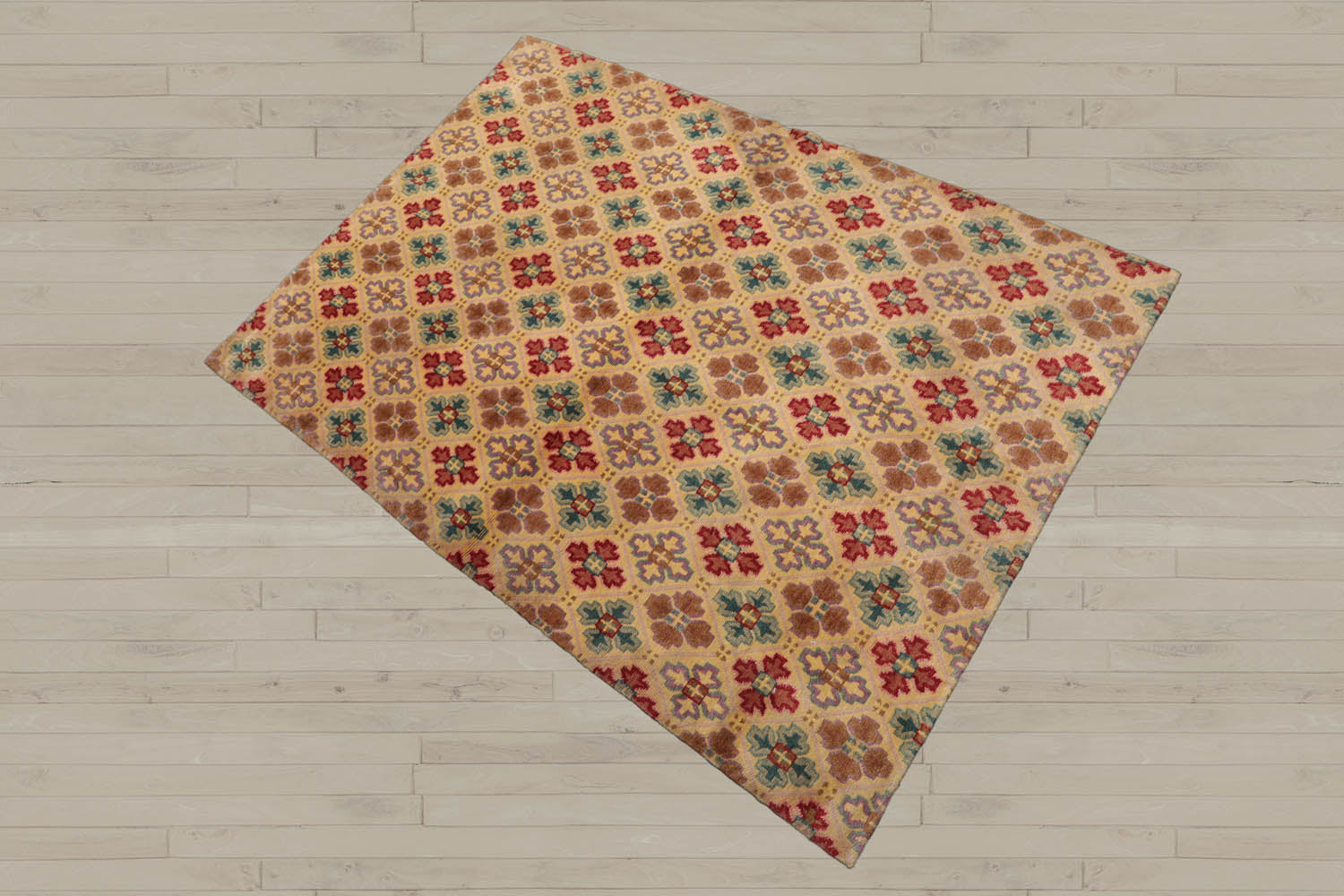 4x6 Beige, Light Gold, Celadon Color Hand Knotted Tibetan 100% Wool Transitional Oriental Rug