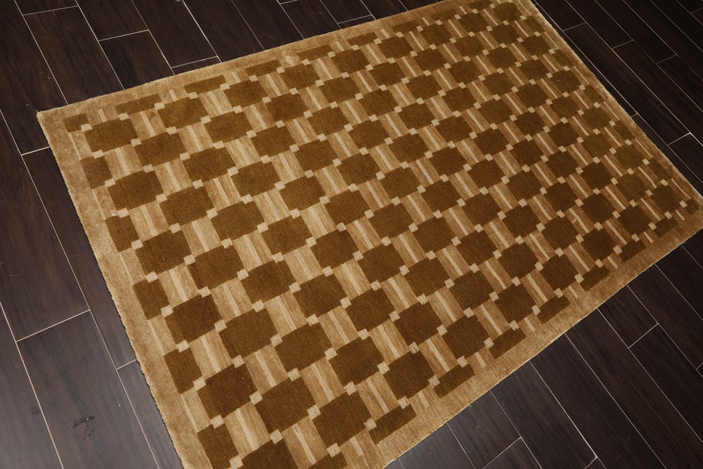 4x6 Brown, Olive, Color Hand Knotted  100% Wool Modern Oriental Rug
