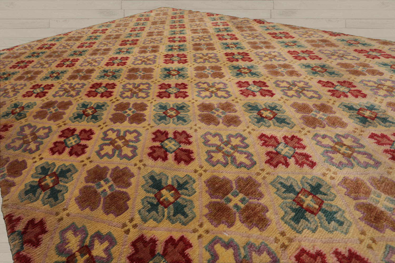 4x6 Beige, Light Gold, Celadon Color Hand Knotted Tibetan 100% Wool Transitional Oriental Rug