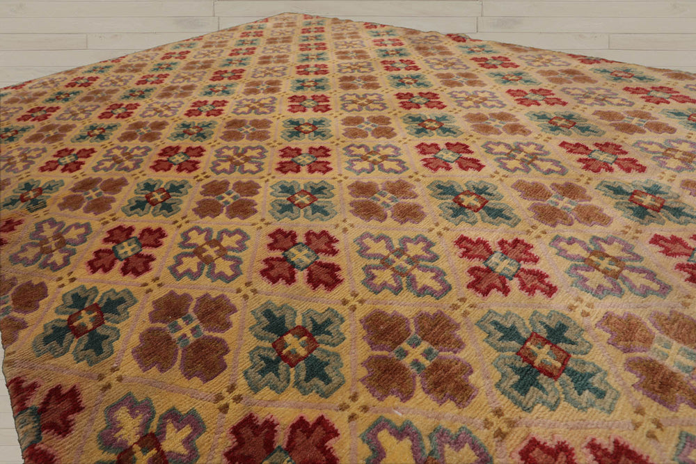 4x6 Beige, Light Gold, Celadon Color Hand Knotted Tibetan 100% Wool Transitional Oriental Rug