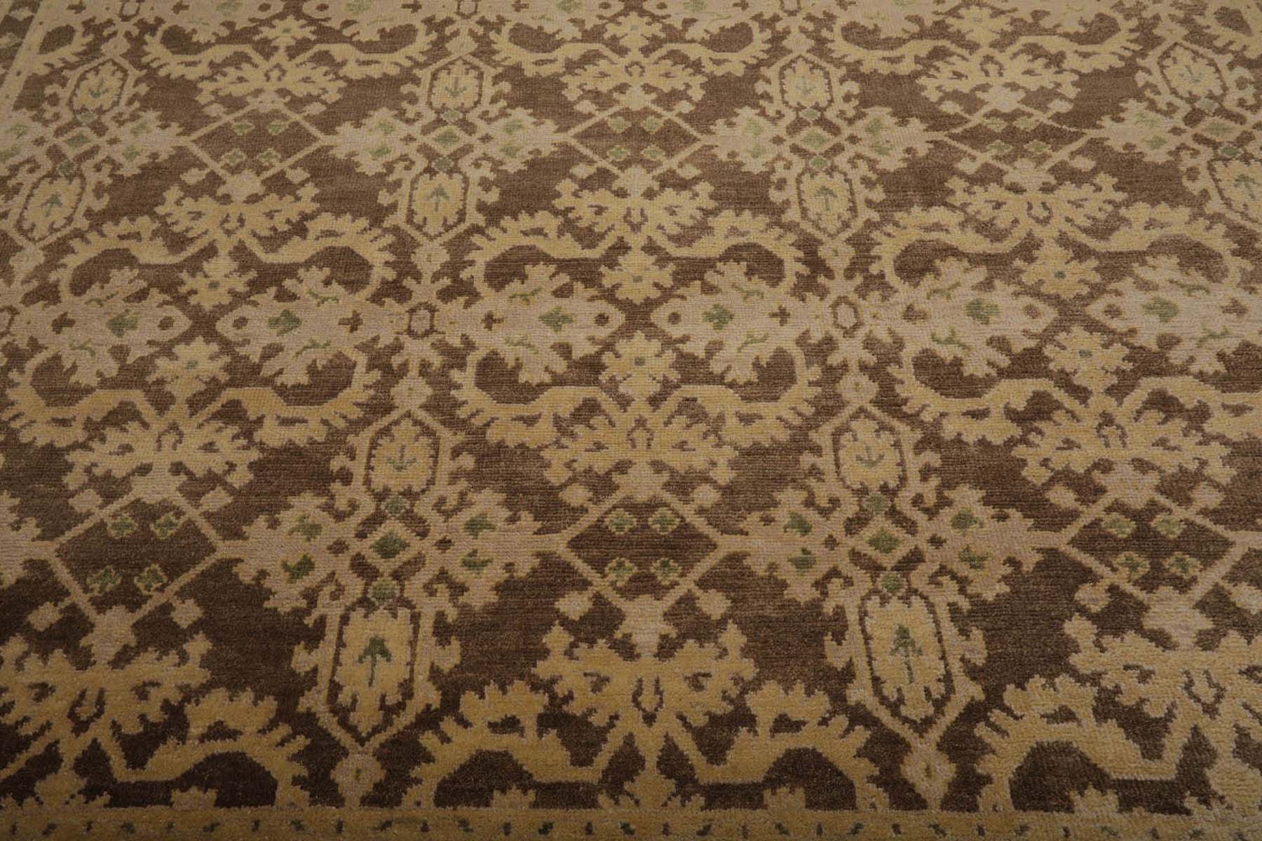 9x12 Brown, Tan, Light Gold Color Hand Knotted Turkish Oushak 100% Wool Traditional Oriental Rug