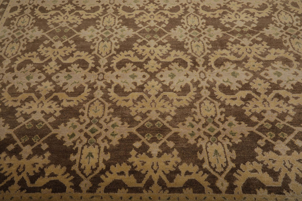 9x12 Brown, Tan, Light Gold Color Hand Knotted Turkish Oushak 100% Wool Traditional Oriental Rug